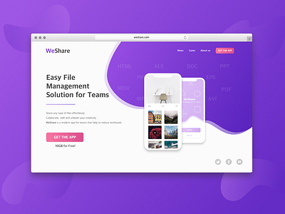 Landing Page for Cloud Sharing Platform file sharing funky landing page purple