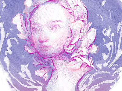Portrait Illustration - "Dreaming in Flowers" drawing dreamy fantasy feminine flowers girl illustration pencil portrait pretty whimsical