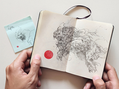 Komainu feathers further up illustration ivanbelikov komainu moleskine pencil sketch sketchbook