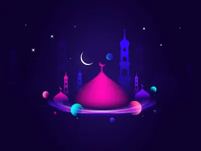 Ramadan Kareem colorful illustration dark gradiant kareem mosque ramadan space