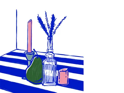 Still Life with Pear candles digital illustration fruit illustration limited color pallet pear simple still iife table scape