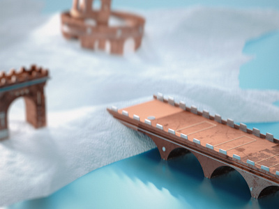 Tiny Bridge 3d architecture copper miniature mixed metal scene