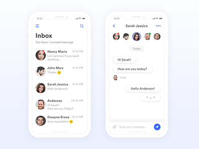 Inbox & Conversation View chat conversation inbox ios iphone x message messenger more search send ui ux