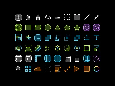 Sketch icons dark icon set neon sketch tools