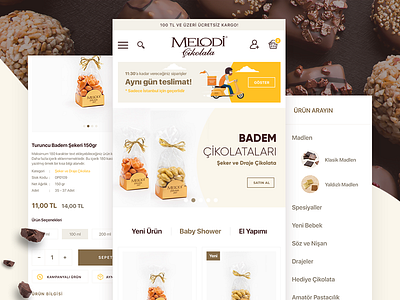 Melodi Cikolata E-commerce addtocart adobexd baby shower boutique chocolate e commerce ecommerce gift mobile sale shop sketch ui design