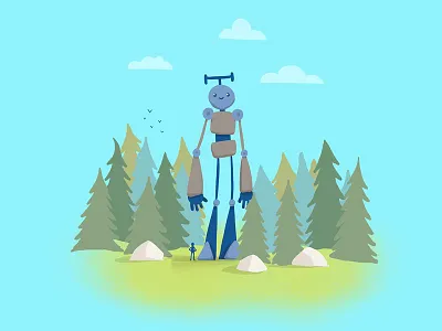 me and my giant robot doodle illustration ipadart procreate robot