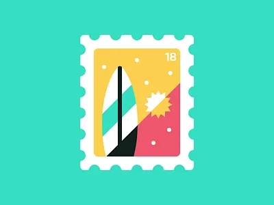 Stamp III: Surf adventure beach flat illustration outdoors postage stamp summer surf surfboard vector