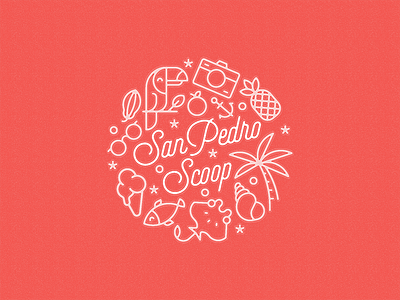 San Pedro Scoop badge belize camera caribbean fish ice cream icon illustration logo palm tree pineapple toucan