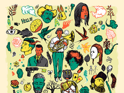 More Things Pattern - Detail 02 colors design digital doodle ink editorial illustration pattern people portrait