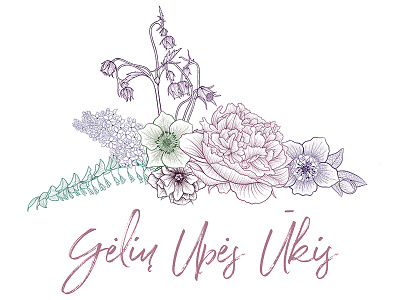 Geliu Logo botanical branding dahlias illustration ipad logo pen ink procreate