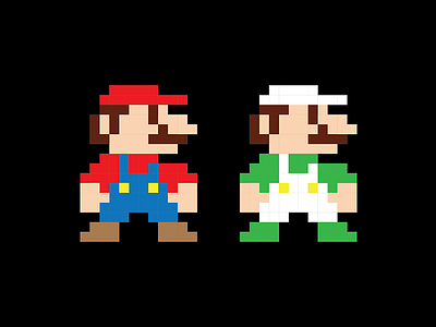 Super Mario & Luigi Illustration (pixels) app character fan art gif illustration luigi old pixels playground print super mario