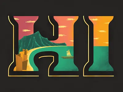 Aloha beach hawaii honolulu illustration island lettering texture travel waikiki