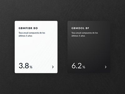 Tarjetas de activos cards editorial fintech grey minimal ui white