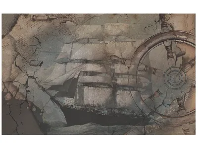 Ship_4 art colage design digital drawing illustration ship vine label