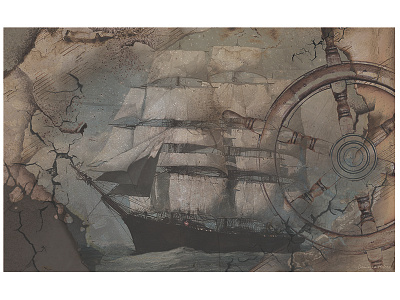 Ship_4 art colage design digital drawing illustration ship vine label