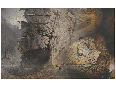 Ship_2 art colage design digital drawing illustration ship vine label