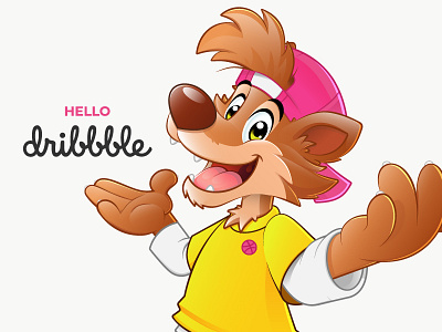 Hello Dribbble character character design color design hello illustration illustrator invite kids mascot vector wolf