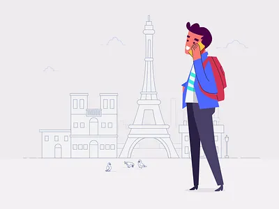 Talking illustration app illustration bird connection ecommerce eiffel tower web illustration