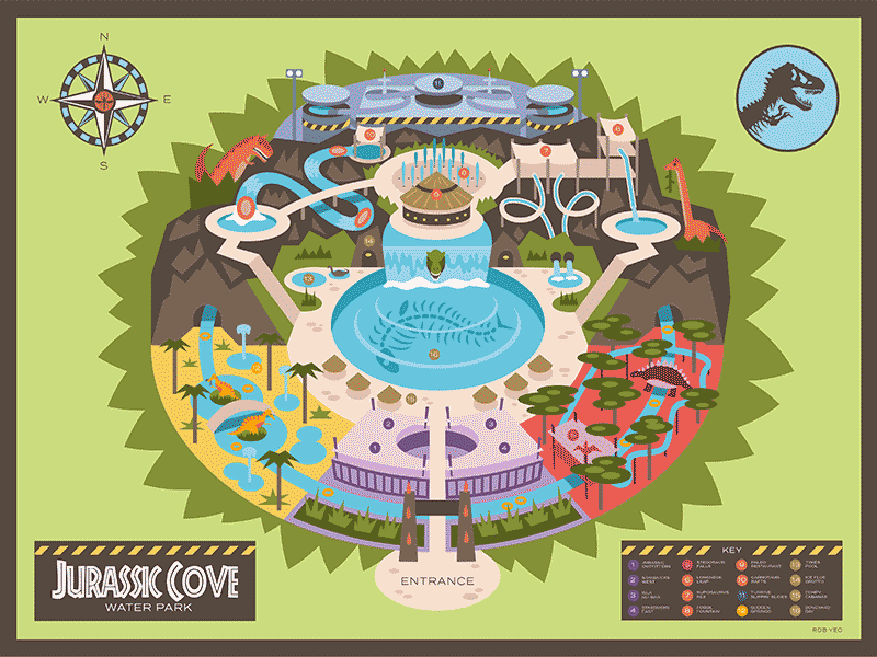 Jurassic Cove dinosaurs illustration jurassic park jurassic world map theme park universal water park