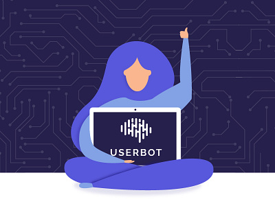 Userbot team artificial intelligence brand character company enjoy illustration post social media startup team technology work