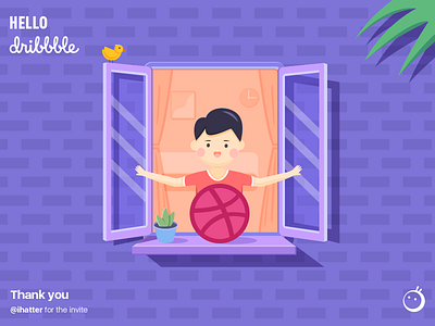 Hello Dribbble boy debut dribbble first shot hello illustration window