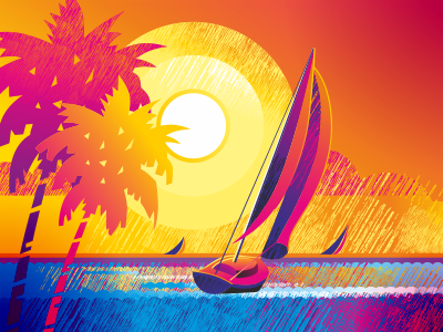 sunset palms sea sunset yacht