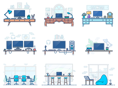 Workspace Illustrations computer desk icon illustration mac macbook office outline programmer vector work workspace