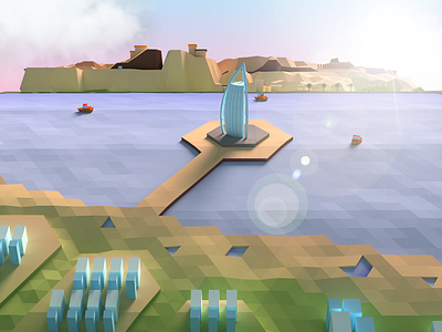 Dubai 3d burj al arab dubai game low poly sea sunrise tower