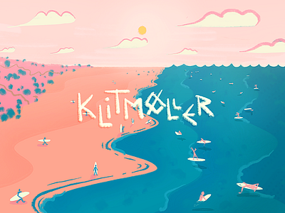 Klitmøller 🏄🏼 beach cartoon drawing illustration klitmøller nostalgia ocean sky sun surf surfer wave