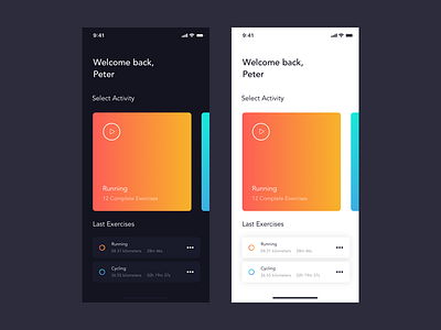 Sport Tracker App activity app cycling dark design gradients light mobile sport tracker ui ux