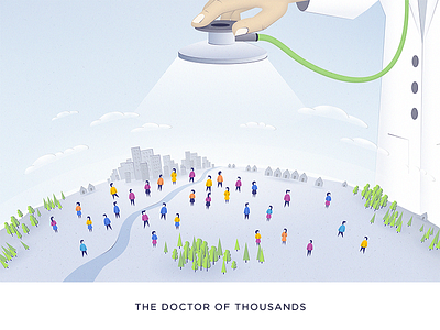 The Doctor Of Thousands - blog post Illustration ai artificial intelligence blog doctor health healthcare illustration people population sketch stethoscope world