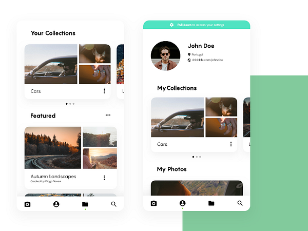 Unplash Concept - Profile & Collections by Miguel on Dribbble