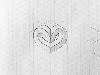 Isometric Heart Sketch black and white brand branding design graphic design grid isometric logo logo design sketch