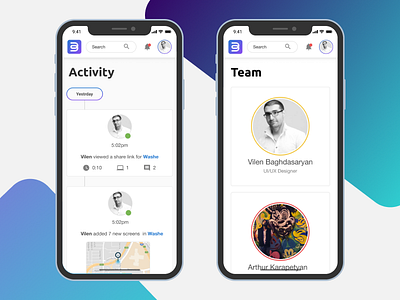 Brandr activity & team mobile version application ui mobile app design ui