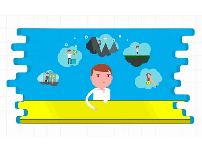 Man Thinking. blue character climbing design flat illustration man running table think trophy wining