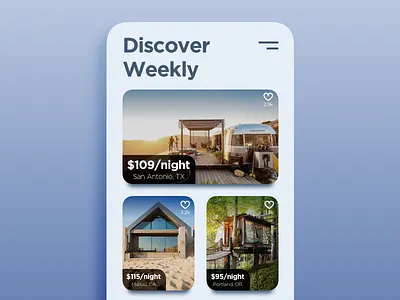 Curated Feed app booking cards design travel ui ux vector