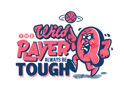 TOUGH PLAYER athletic basketball cartoon character illustation old style player q sports tough vintage type