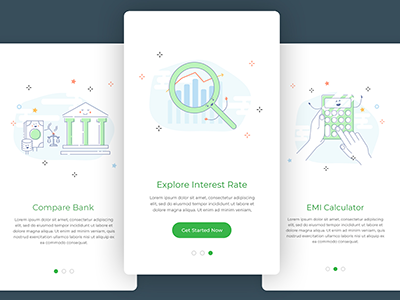 On boarding Screens for EMI APP calculator compare explore illustration onboarding screens search