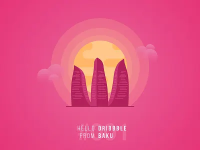 Hello Dribbblers! azerbaijan baku building city cool firstwork flametowers flat design hellodribblers hidribblers logo pink