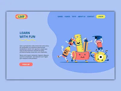 Kids educational website - landing page character child educational eraser fun homepage kid landing page pencil playful school thierry fousse