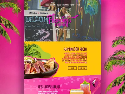 Flamingo Website Design bold bright collage colorful flamingo fun homepage layout tropical web design website