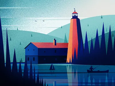 Lighthouse_6 illustration illustrations landscape light lighthouse nature tree vector