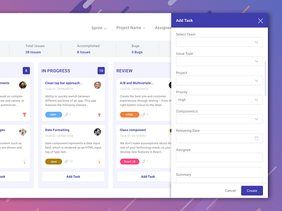 Task Management UI #2 agile backlog card control dashboard kanban sketch task team user ux