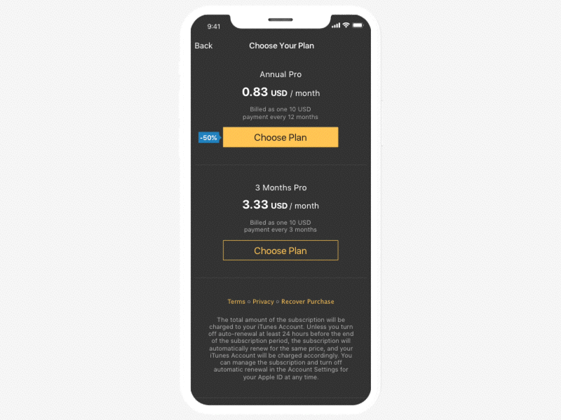 UI - Subscription Plan (iOS) designer ios ios ui design ios ux iphone iphonex mobile app subscription ui ux weightlifting