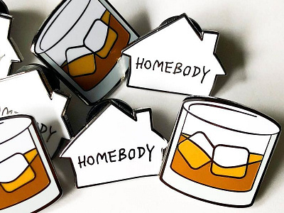 Whiskey on the Rocks & Homebody Enamel Pins drinks enamel pin illustration pin design simple lines whiskey