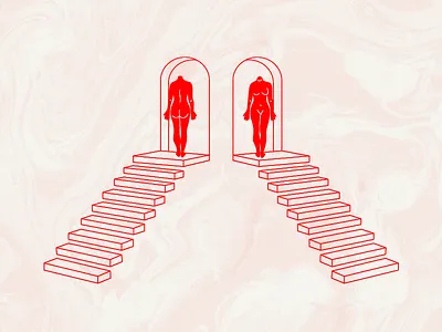 Gemini Season bodies duality illustration marbling stairs twins