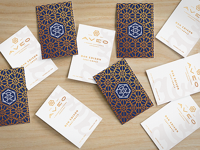 Aveo Business Cards branding business cards contact design gold logo mockup monogram print