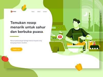 Header Illustration Exploration For Recipes and Food Website 01 cook design fasting flat food green header illustration landing page rhamadan vector website