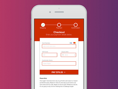 Card Payment Page - UI Design Challenge #002 2018 dailyui ecommerce gradient helvetica minimal mobile design product design red responsive sketch typography