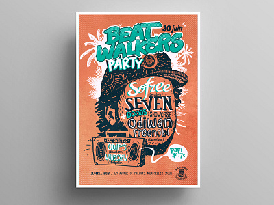 Beat Walkers poster concert dirty font hiphop illustration orange poster rounded script typo